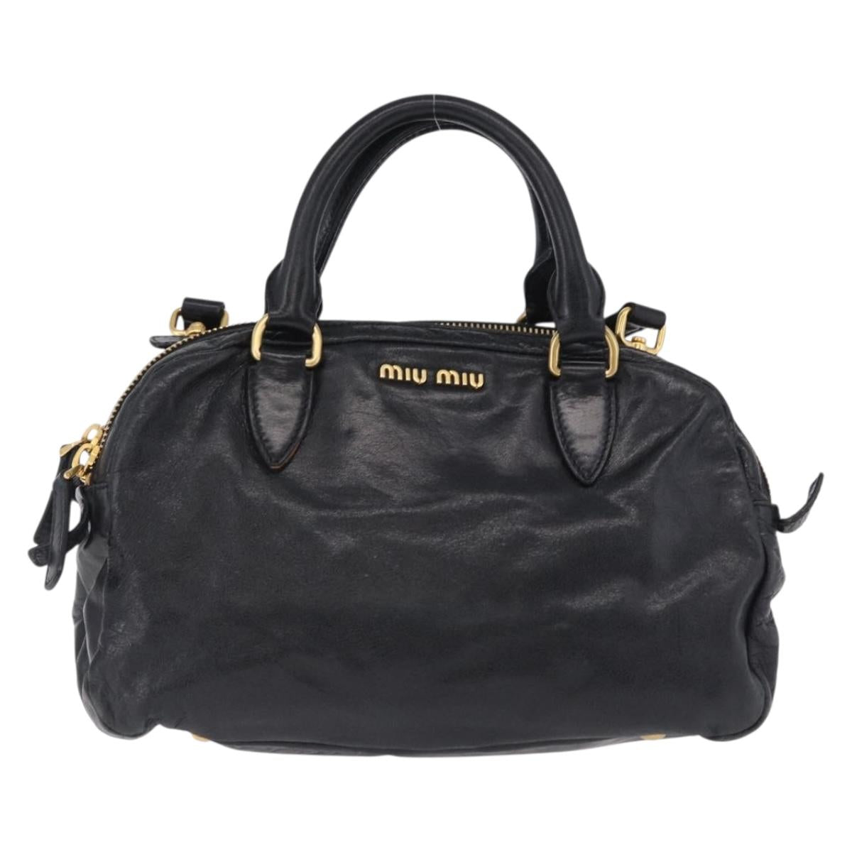 Miu Miu Hand Bag Vitellolux 2way Black Gold Auth 198533A