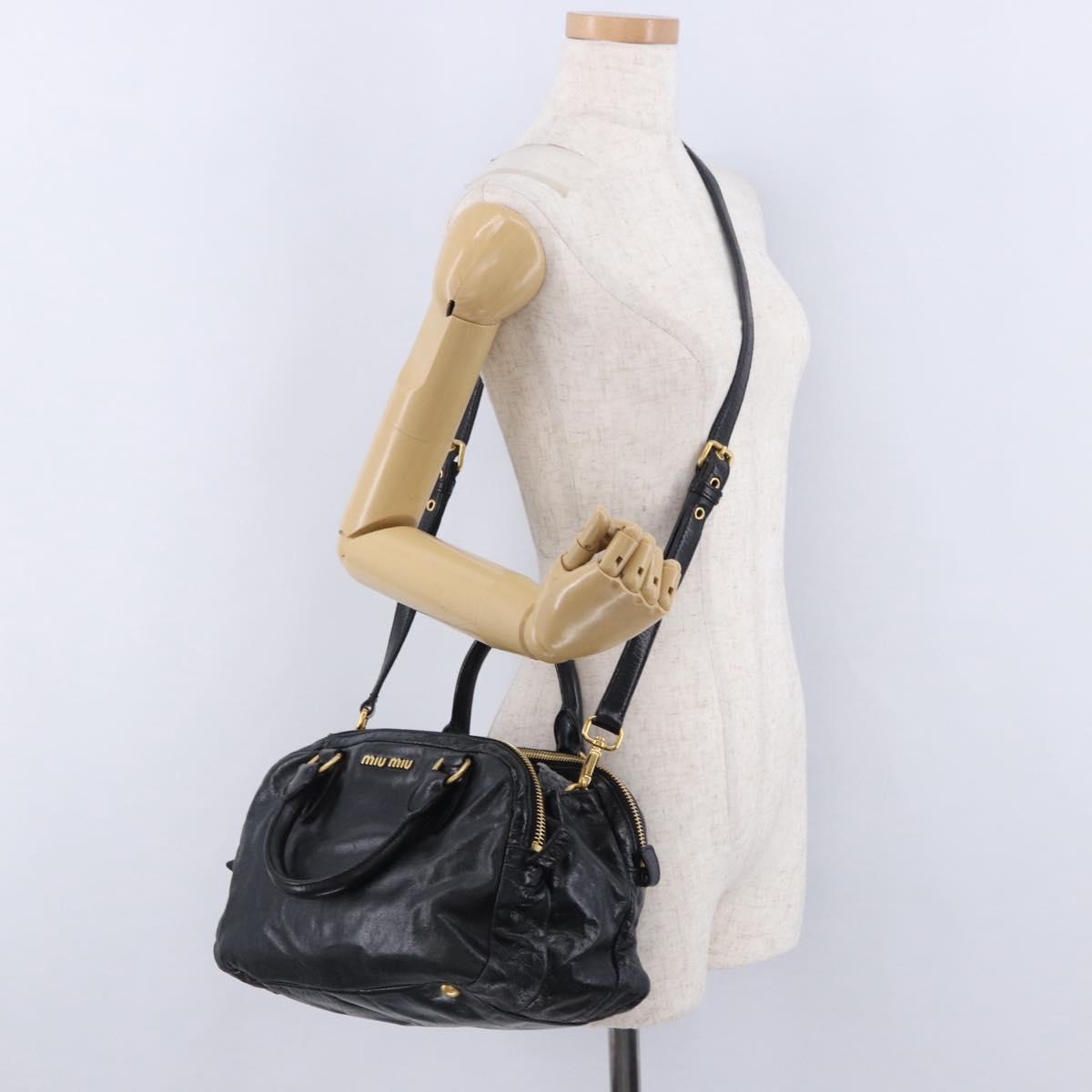 Miu Miu Hand Bag Vitellolux 2way Black Gold Auth 198533A