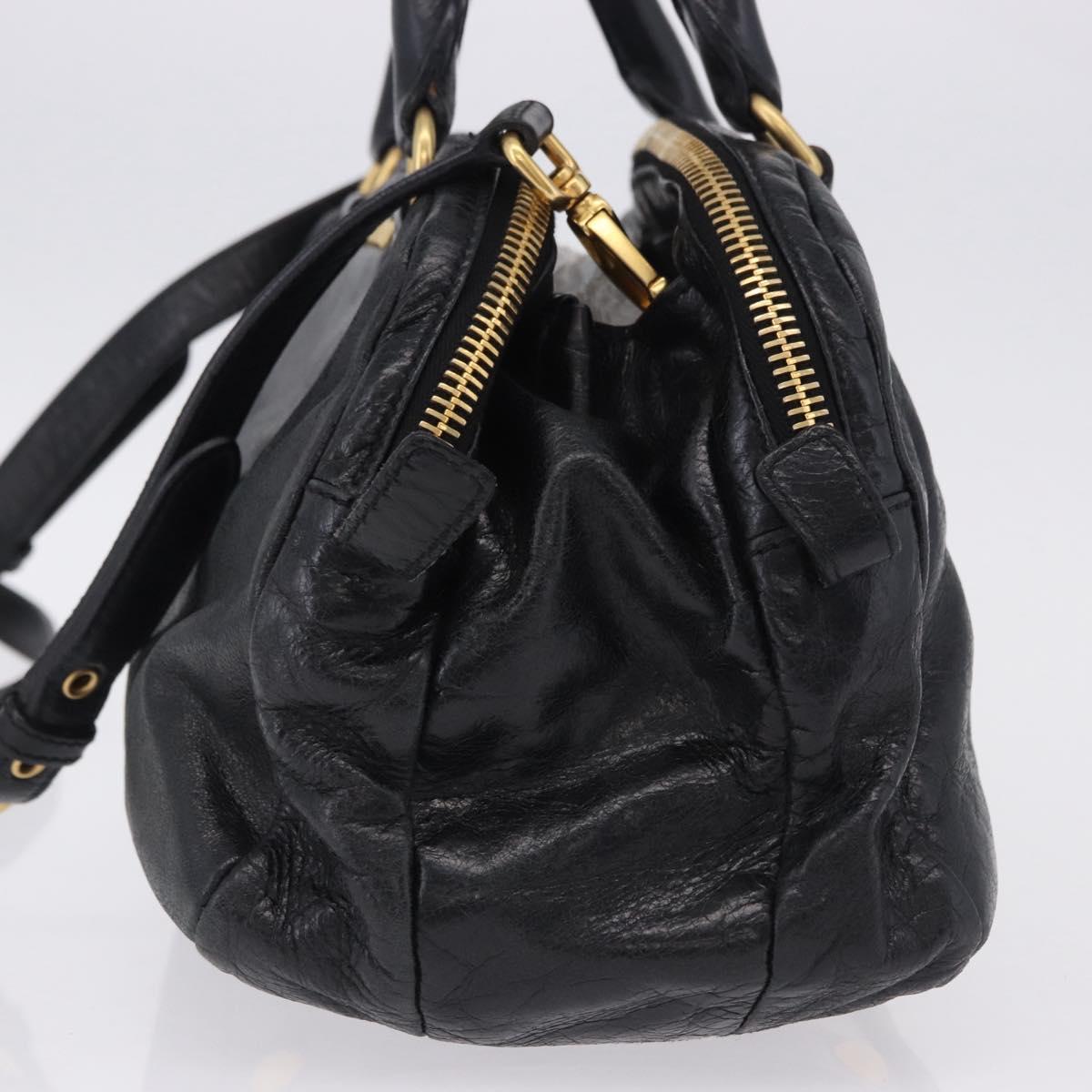 Miu Miu Hand Bag Vitellolux 2way Black Gold Auth 198533A