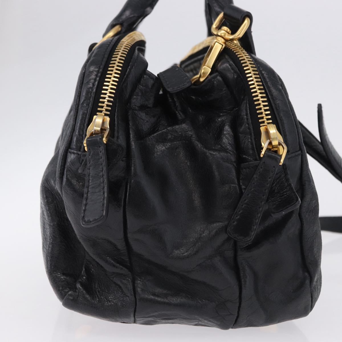 Miu Miu Hand Bag Vitellolux 2way Black Gold Auth 198533A