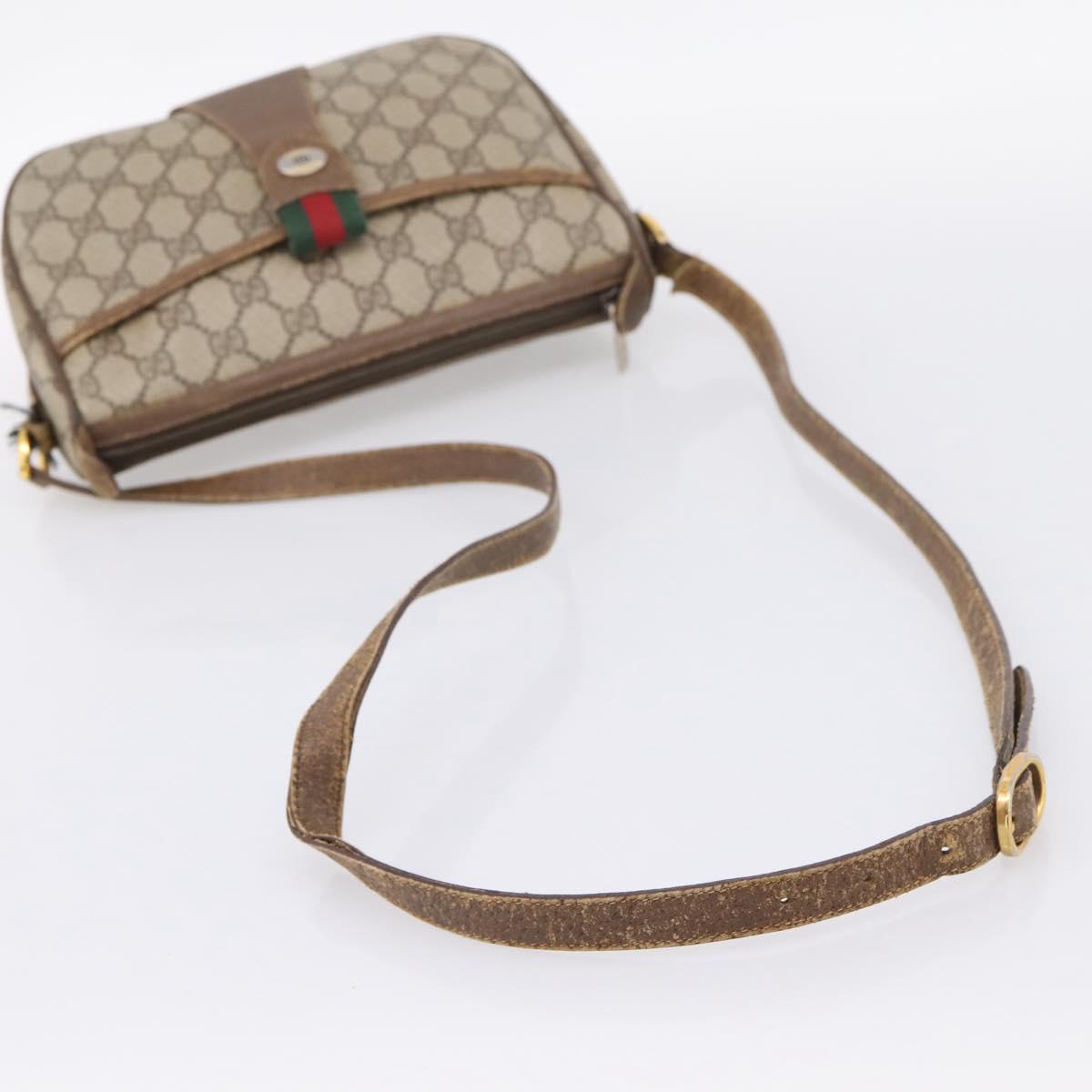 GUCCI GG Supreme Web Sherry Line Bag PVC Beige Gold 56 02 032 Auth 198534