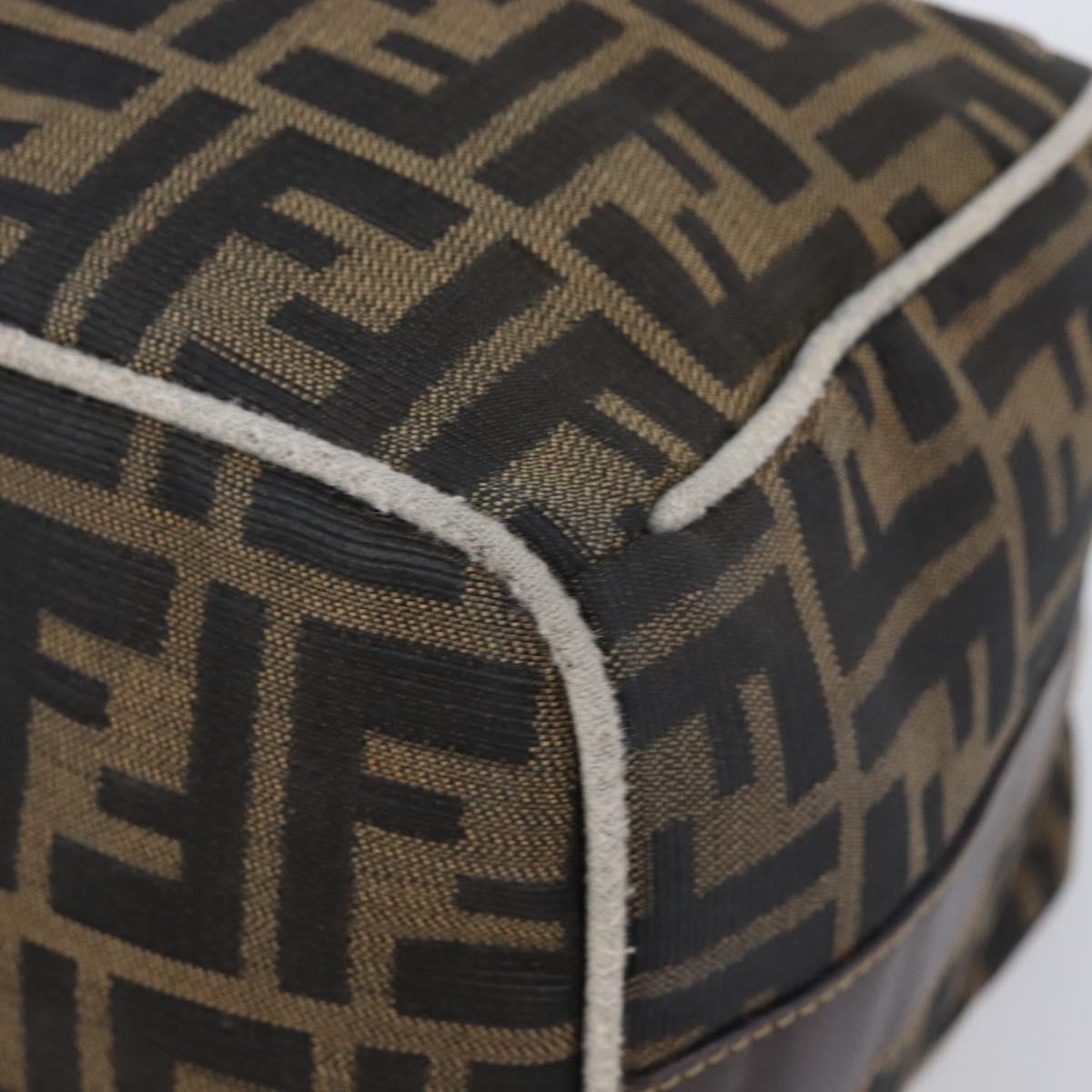 FENDI Zucca Canvas Vanity Hand Bag Black Brown Auth 198536