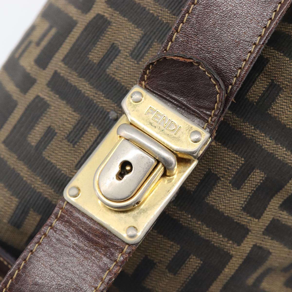 FENDI Zucca Canvas Vanity Hand Bag Black Brown Auth 198536