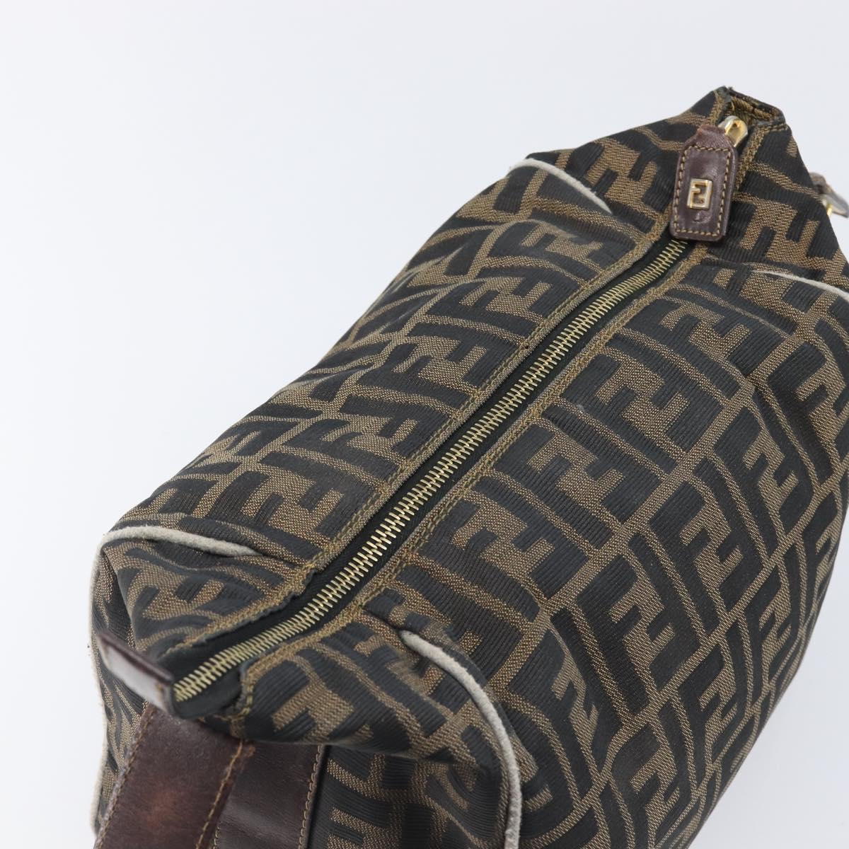 FENDI Zucca Canvas Vanity Hand Bag Black Brown Auth 198536