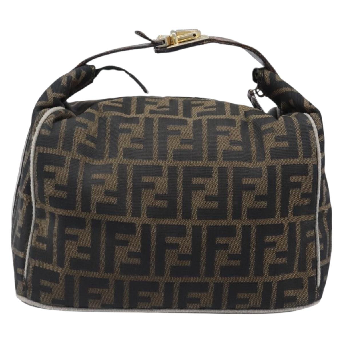 FENDI Zucca Canvas Vanity Hand Bag Black Brown Auth 198536