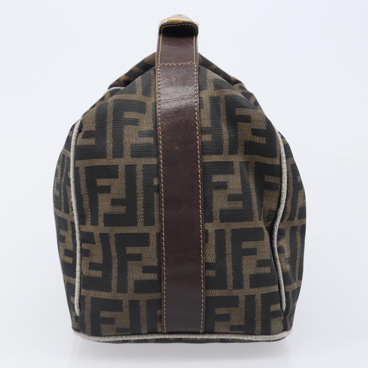 FENDI Zucca Canvas Vanity Hand Bag Black Brown Auth 198536