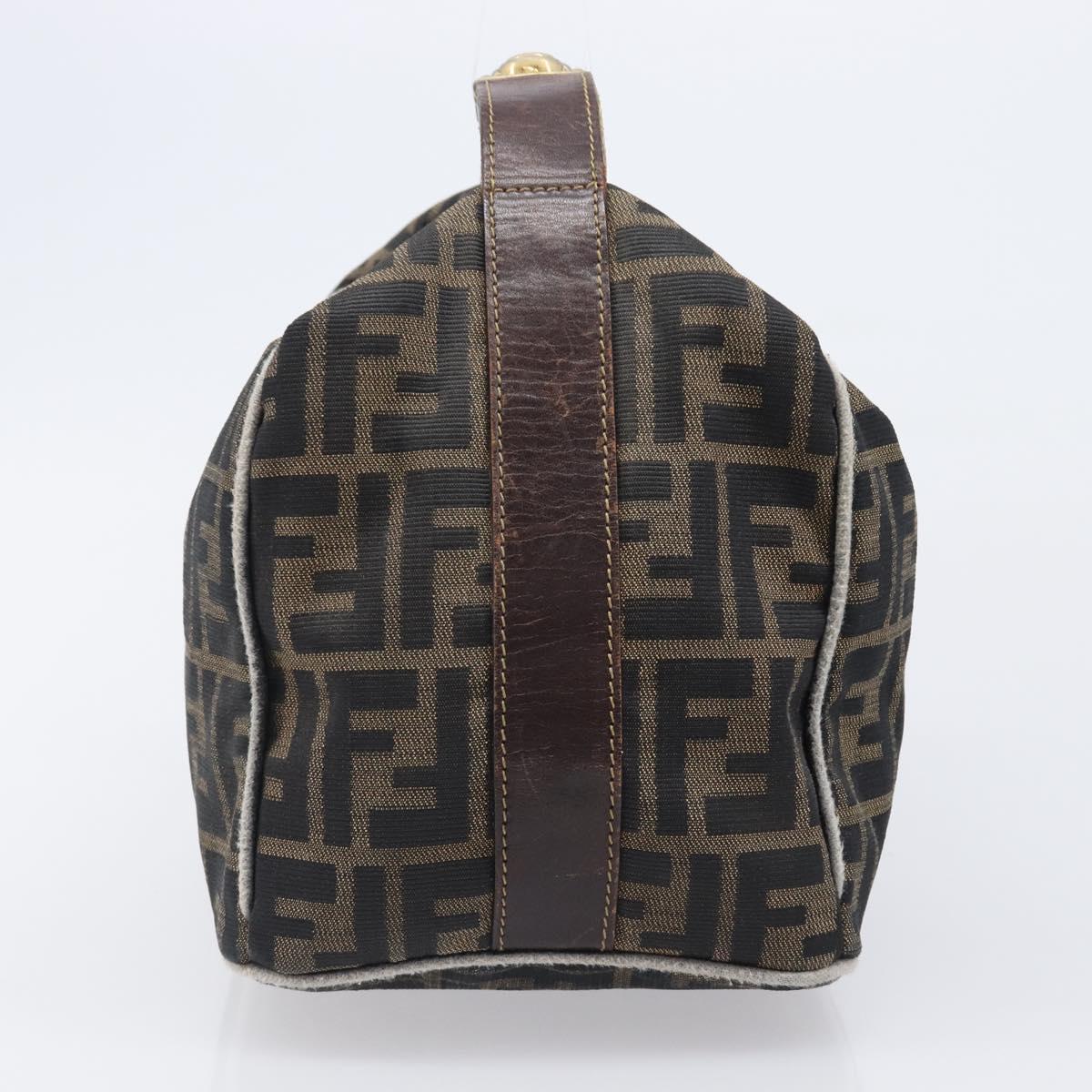 FENDI Zucca Canvas Vanity Hand Bag Black Brown Auth 198536