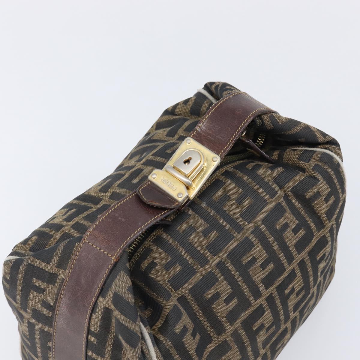 FENDI Zucca Canvas Vanity Hand Bag Black Brown Auth 198536