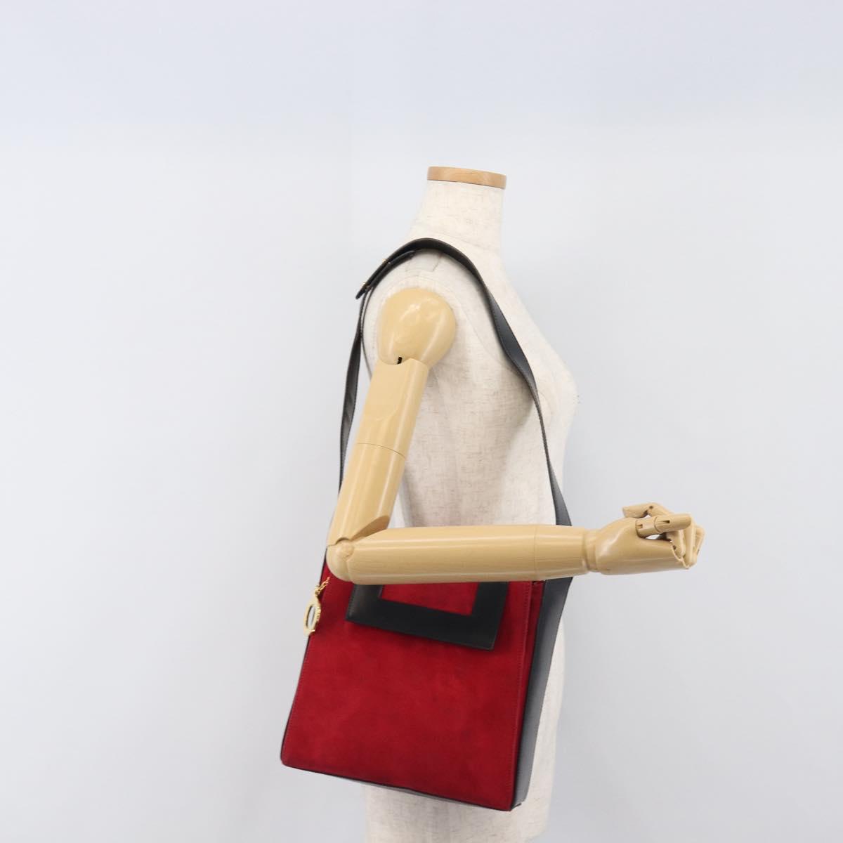 CELINE Circle Shoulder Bag Suede Red Gold Auth 198547A
