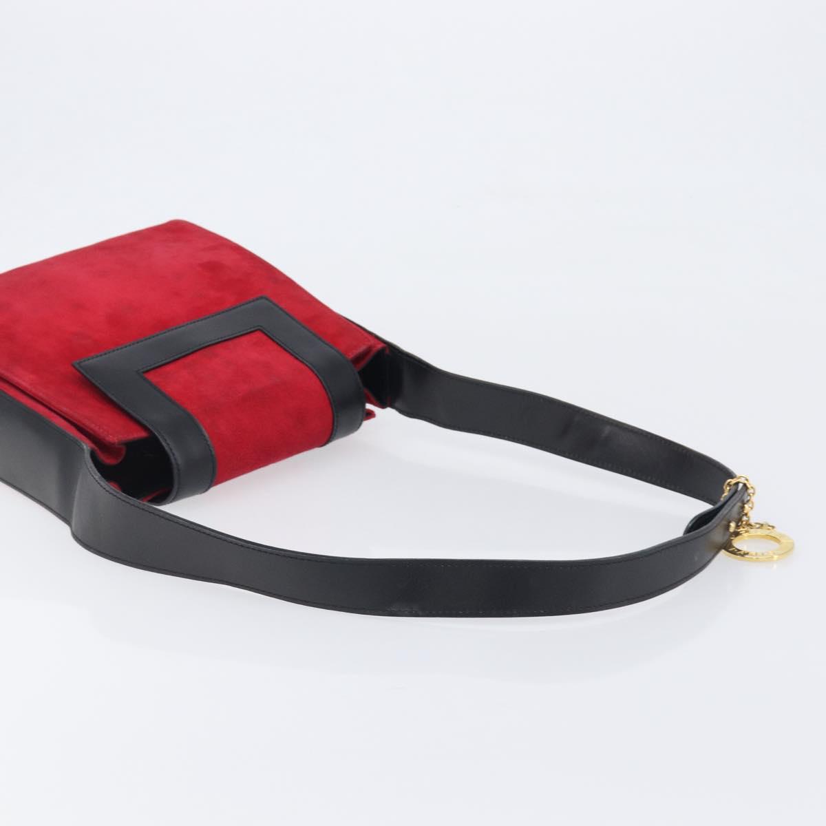 CELINE Circle Shoulder Bag Suede Red Gold Auth 198547A