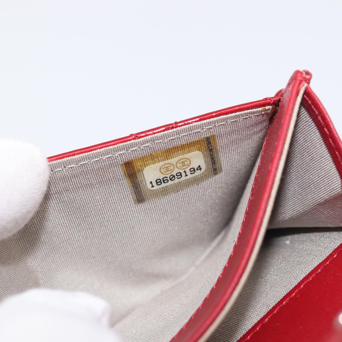 CELINE Matelasse Card Case Patent Red Silver Auth 198555