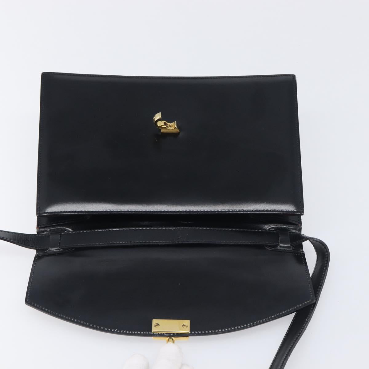 CELINE Shoulder Bag Leather Black Gold Auth 198571