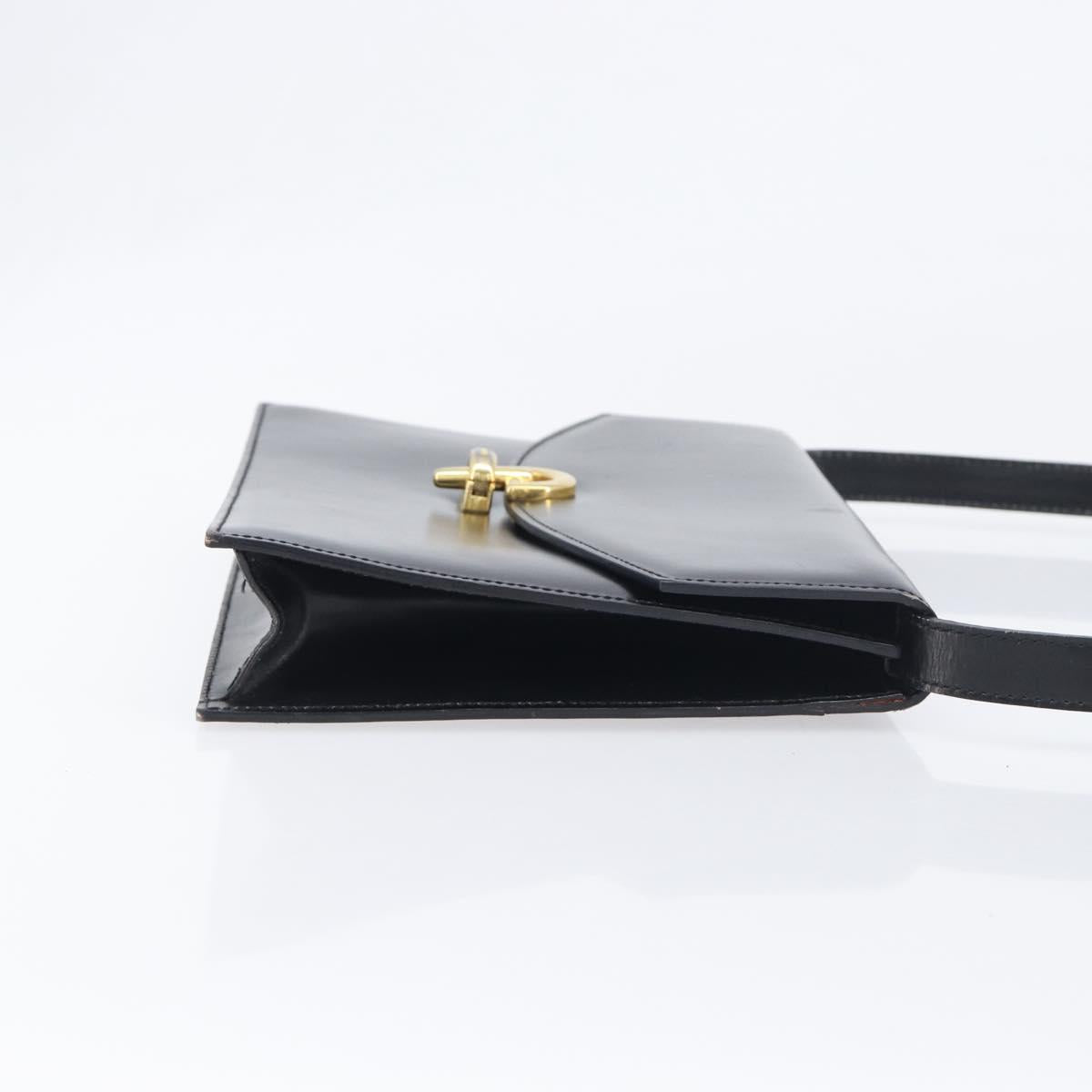 CELINE Shoulder Bag Leather Black Gold Auth 198571