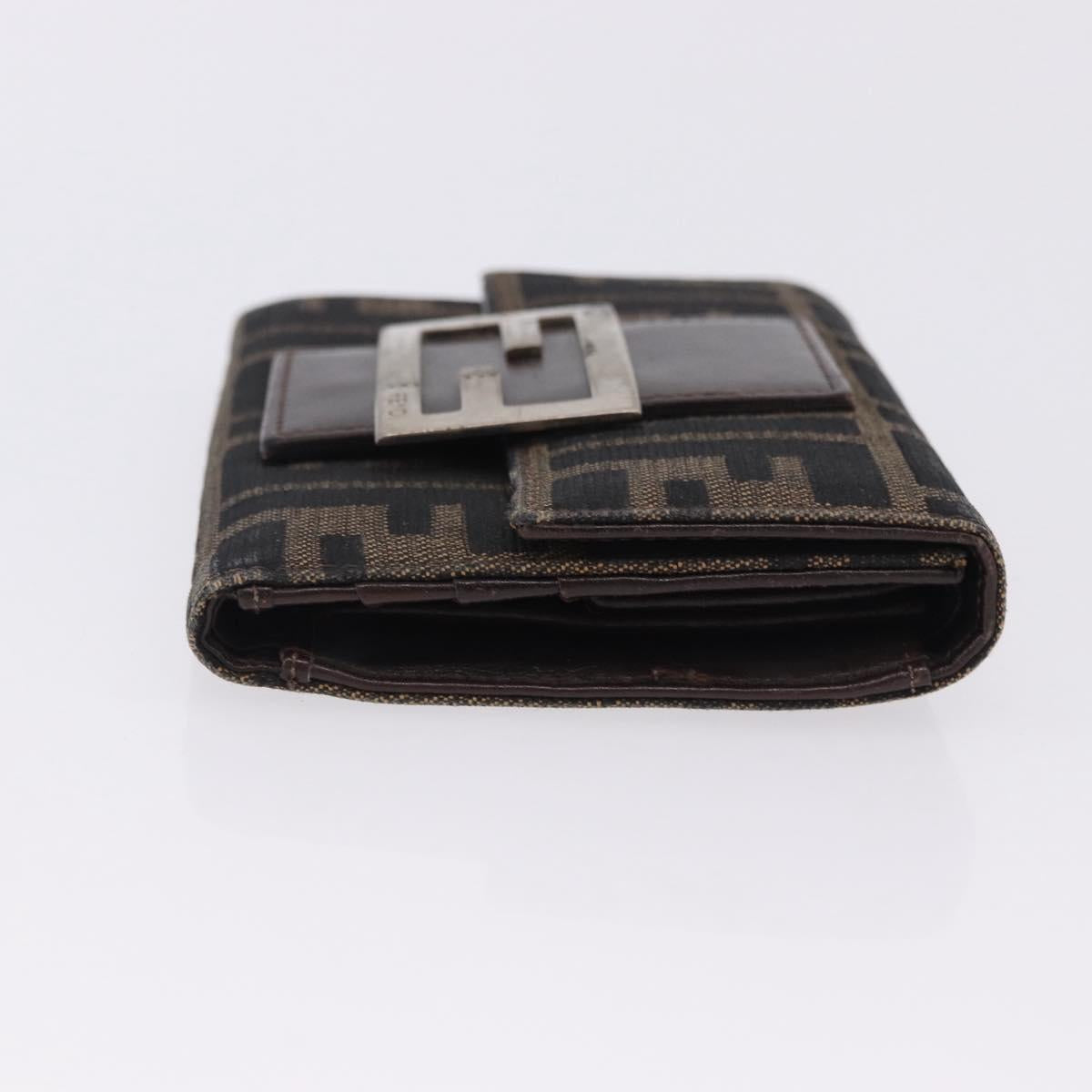 FENDI Zucca Canvas Wallet Nylon 2 Set Brown Black Auth 198577