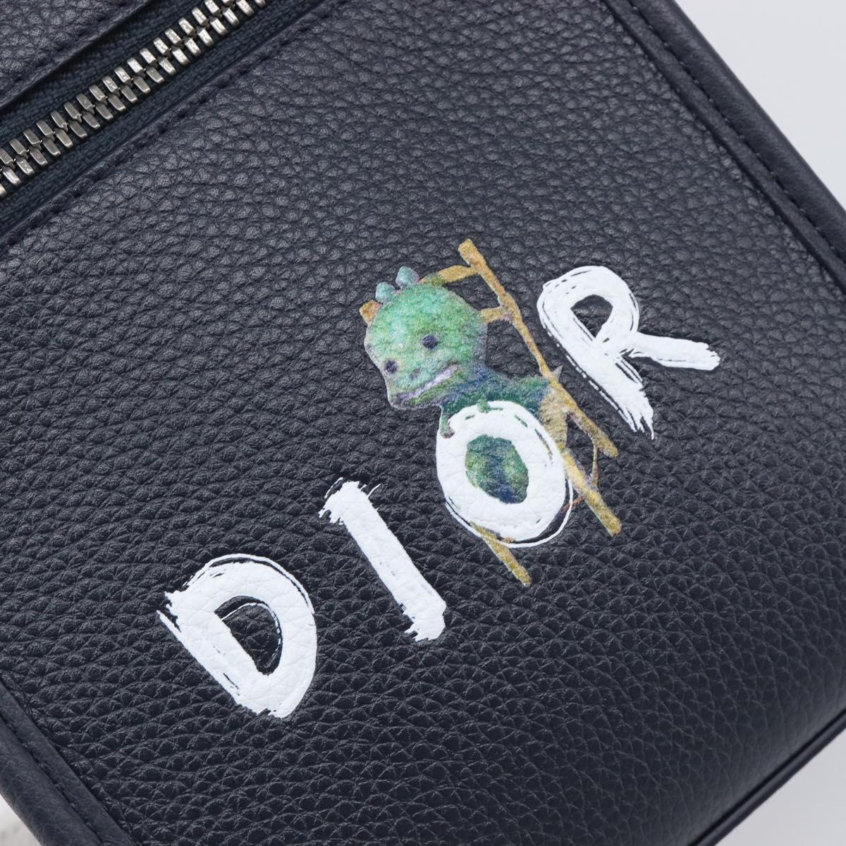 Christian Dior North South Hand Bag Leather 2way Navy Silver Auth 198600M