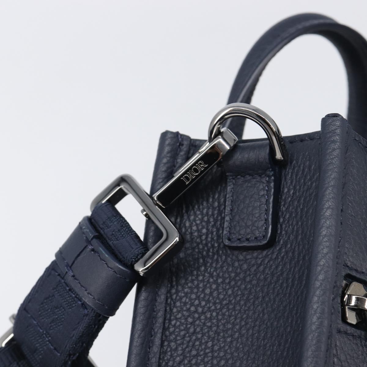 Christian Dior North South Hand Bag Leather 2way Navy Silver Auth 198600M
