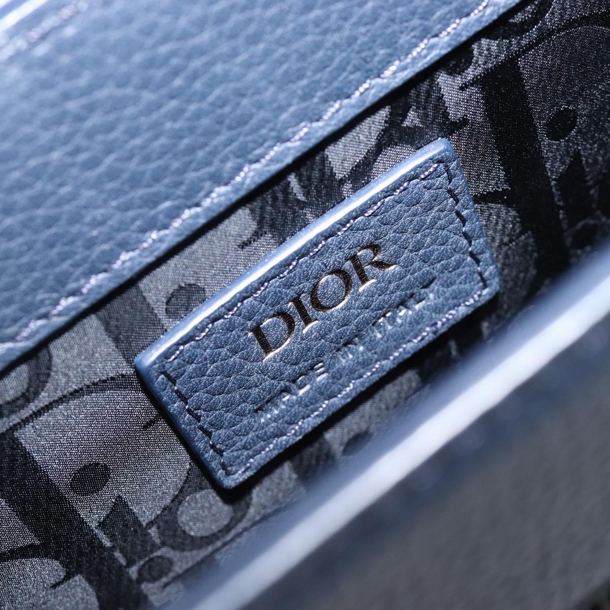 Christian Dior North South Hand Bag Leather 2way Navy Silver Auth 198600M