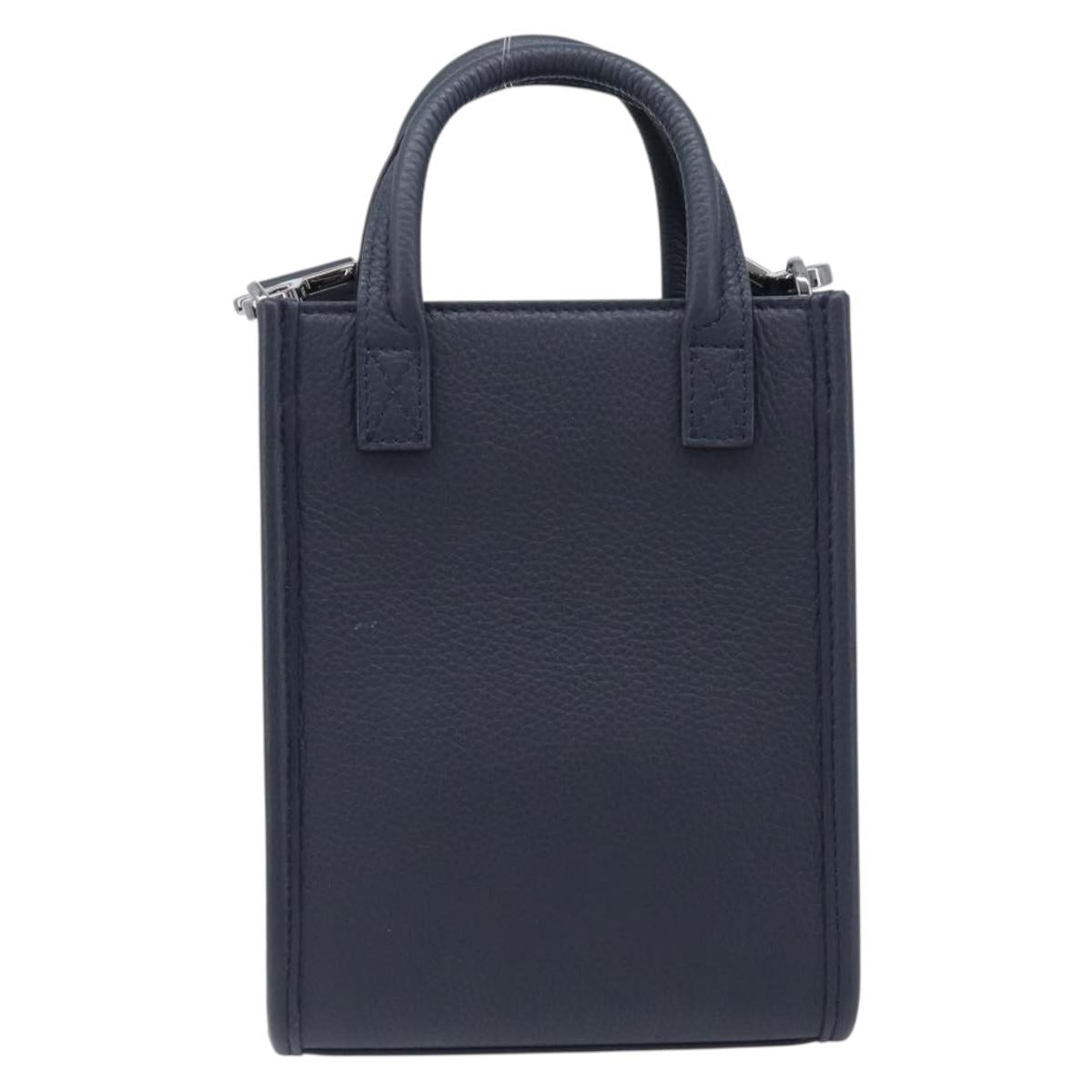 Christian Dior North South Hand Bag Leather 2way Navy Silver Auth 198600M