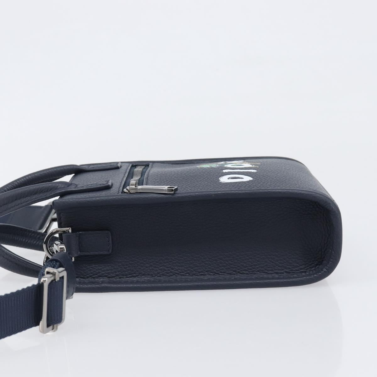 Christian Dior North South Hand Bag Leather 2way Navy Silver Auth 198600M