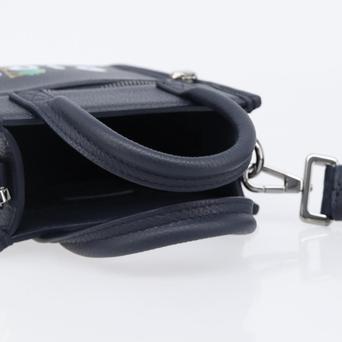 Christian Dior North South Hand Bag Leather 2way Navy Silver Auth 198600M