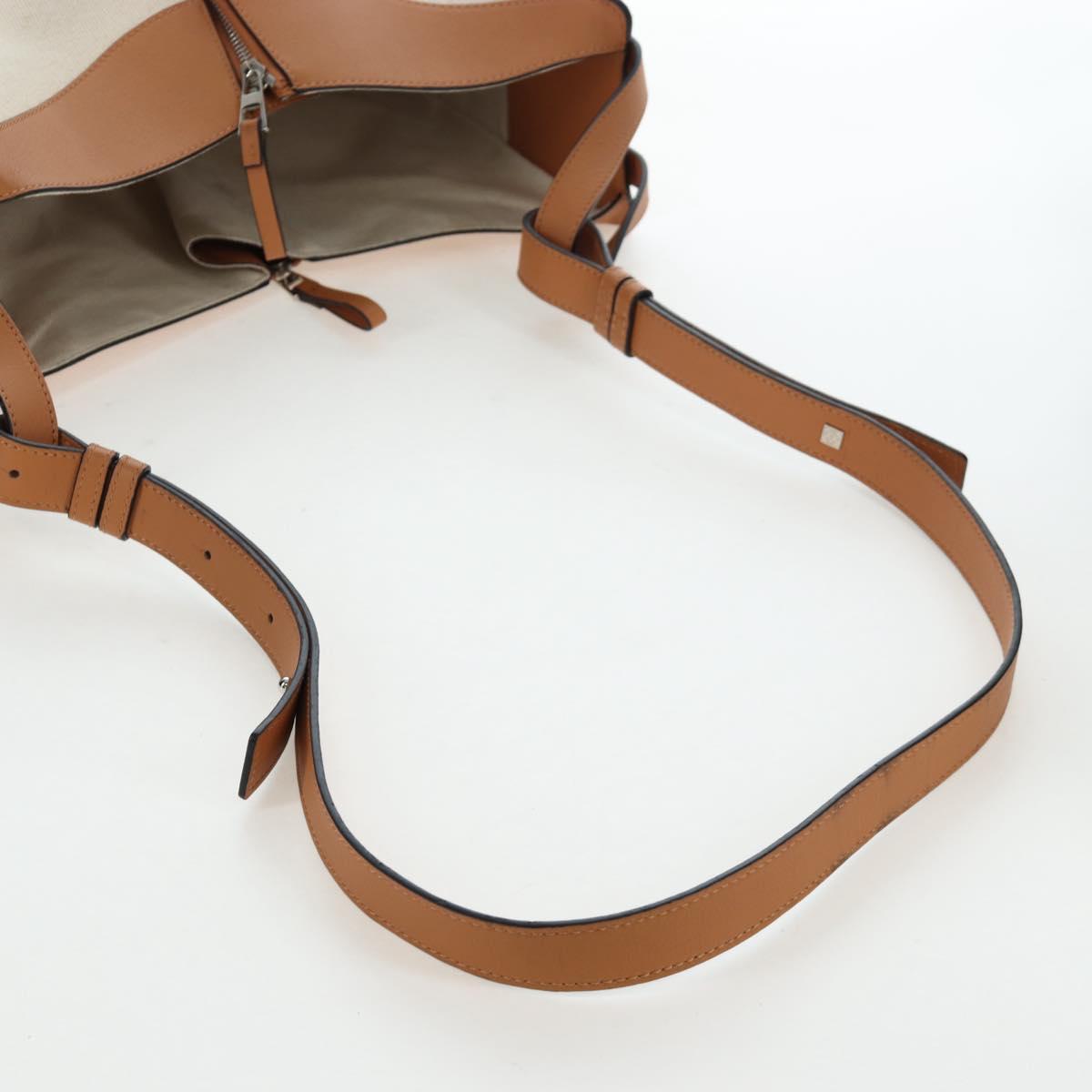 LOEWE Hammock Small Hand Bag Canvas Leather 2way Beige Silver Auth 198601M