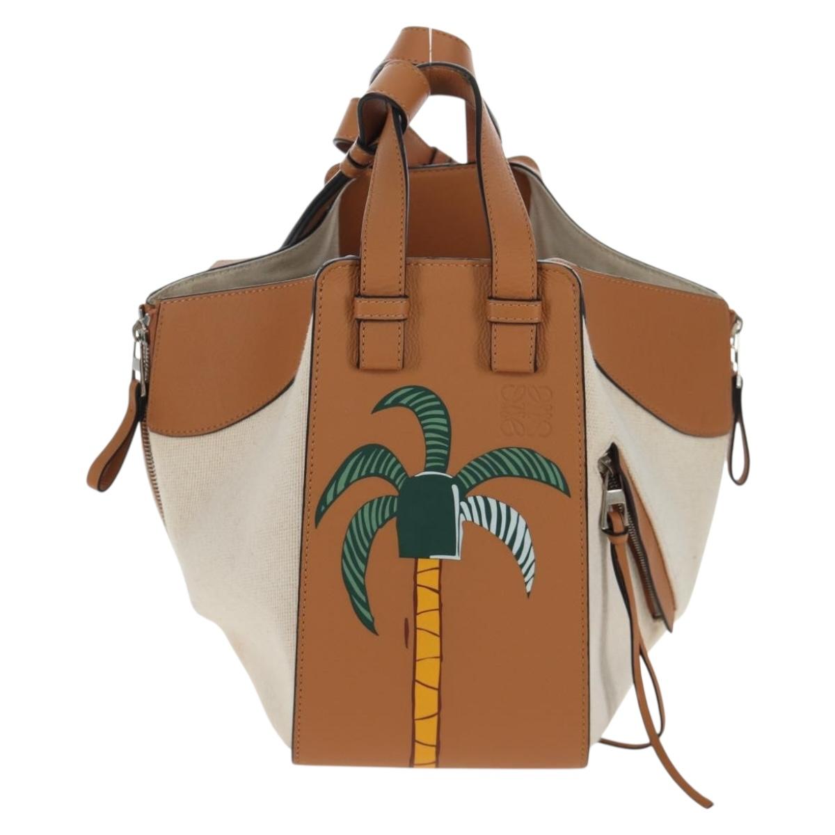 LOEWE Hammock Small Hand Bag Canvas Leather 2way Beige Silver Auth 198601M