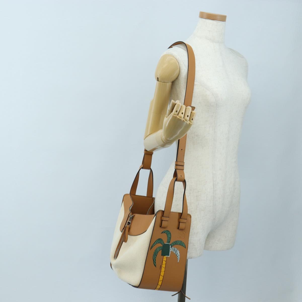 LOEWE Hammock Small Hand Bag Canvas Leather 2way Beige Silver Auth 198601M