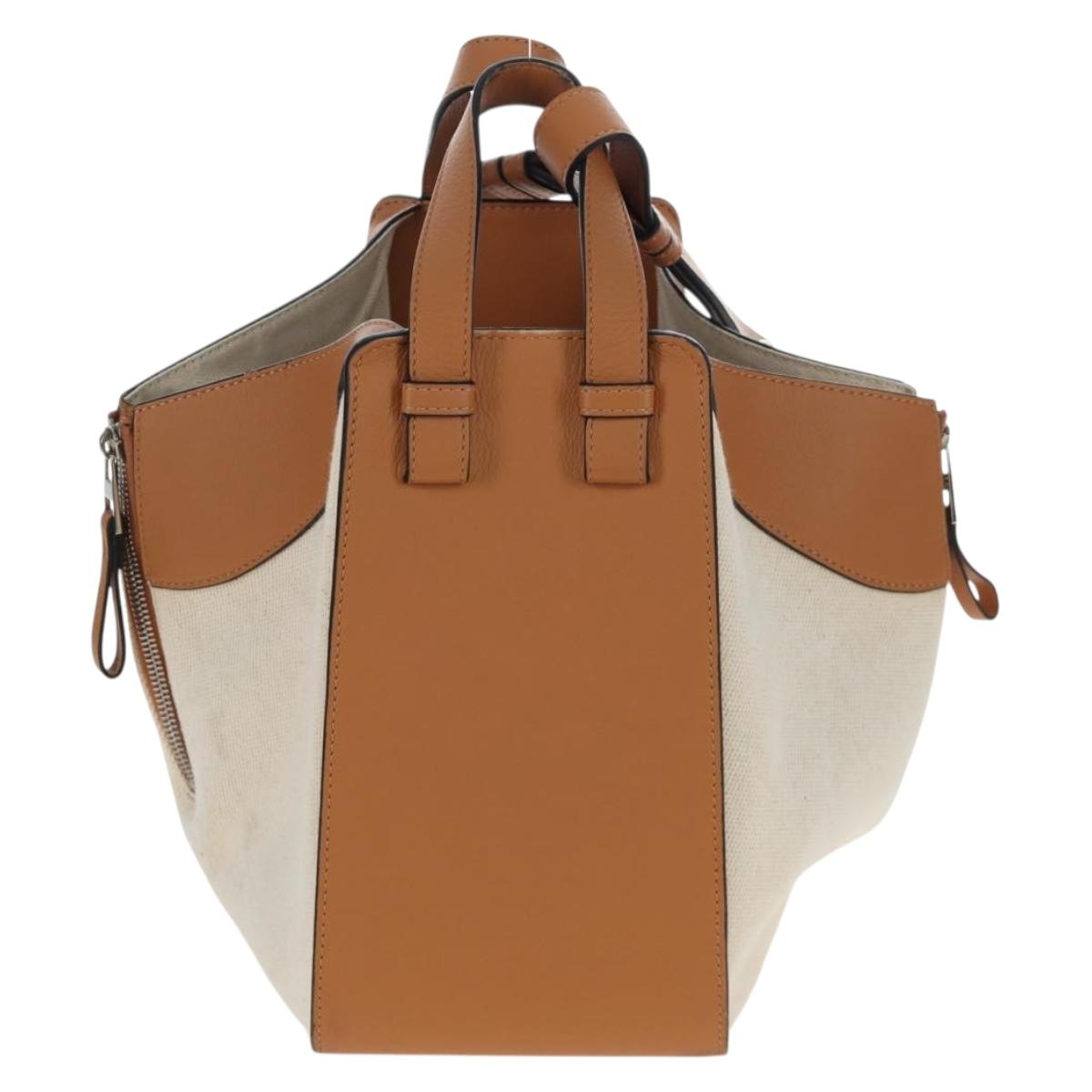 LOEWE Hammock Small Hand Bag Canvas Leather 2way Beige Silver Auth 198601M