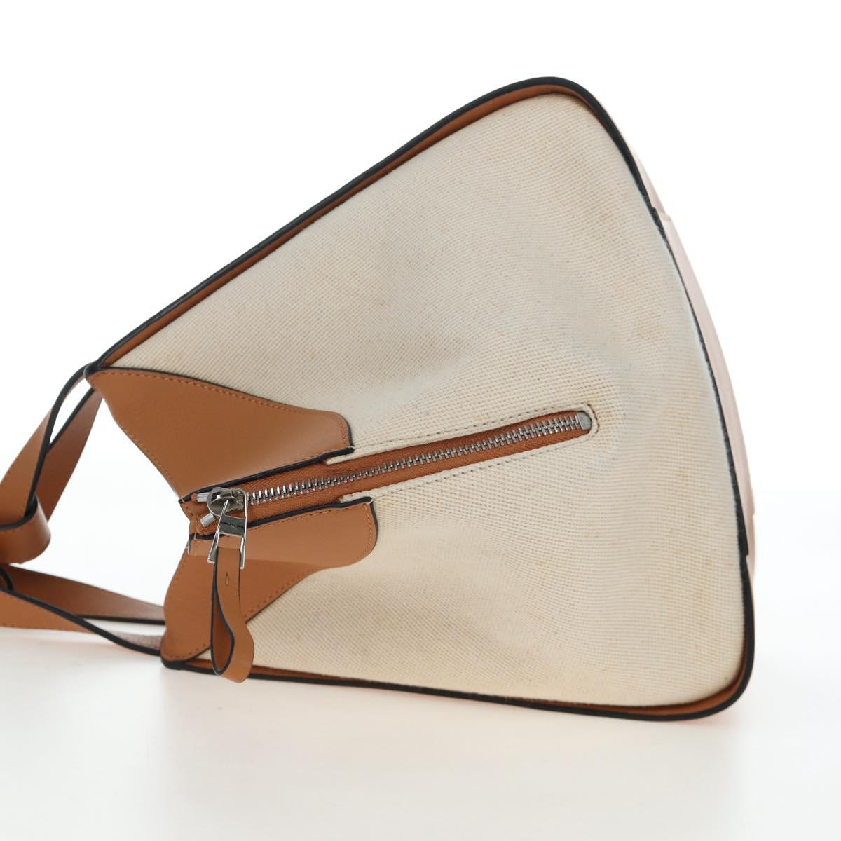 LOEWE Hammock Small Hand Bag Canvas Leather 2way Beige Silver Auth 198601M