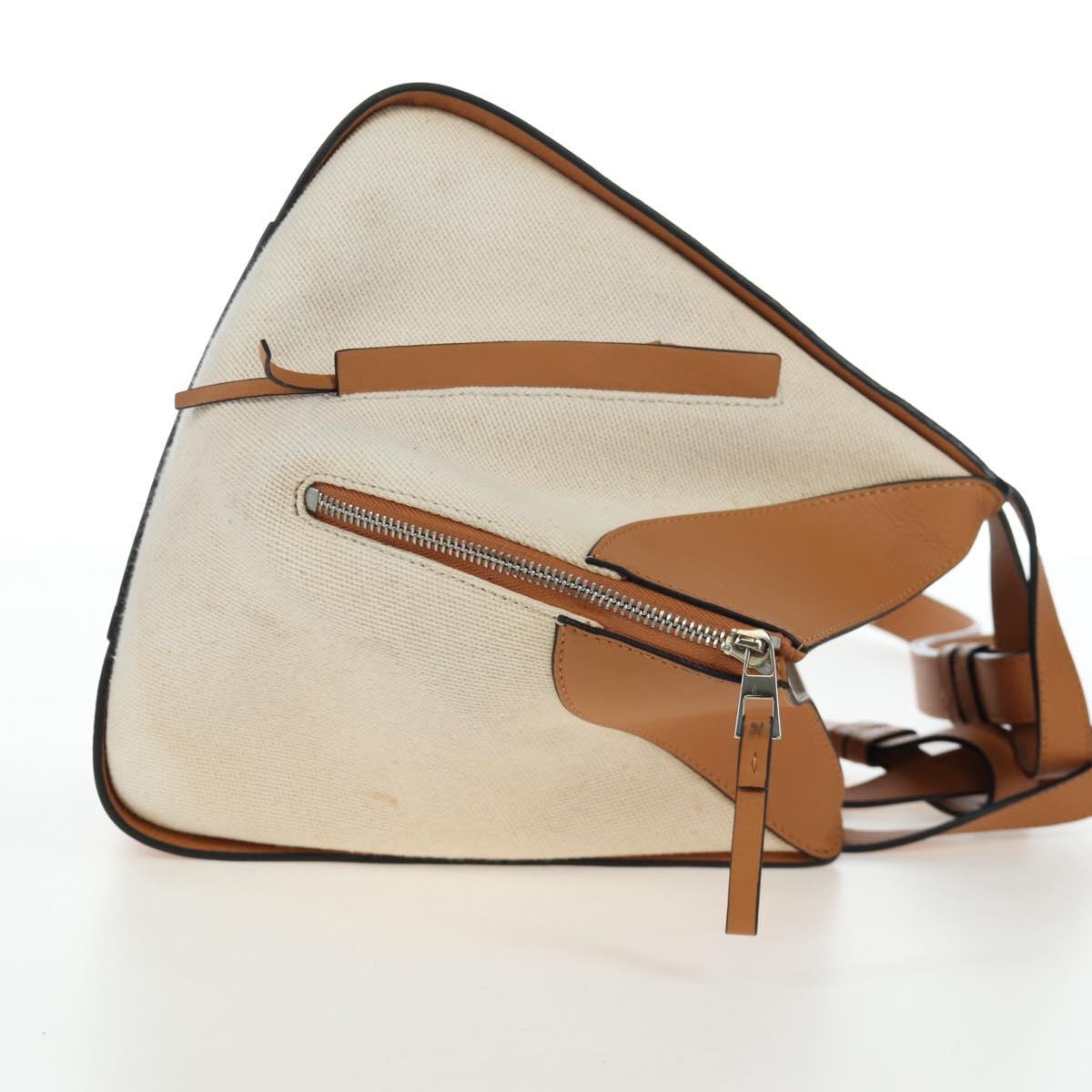 LOEWE Hammock Small Hand Bag Canvas Leather 2way Beige Silver Auth 198601M