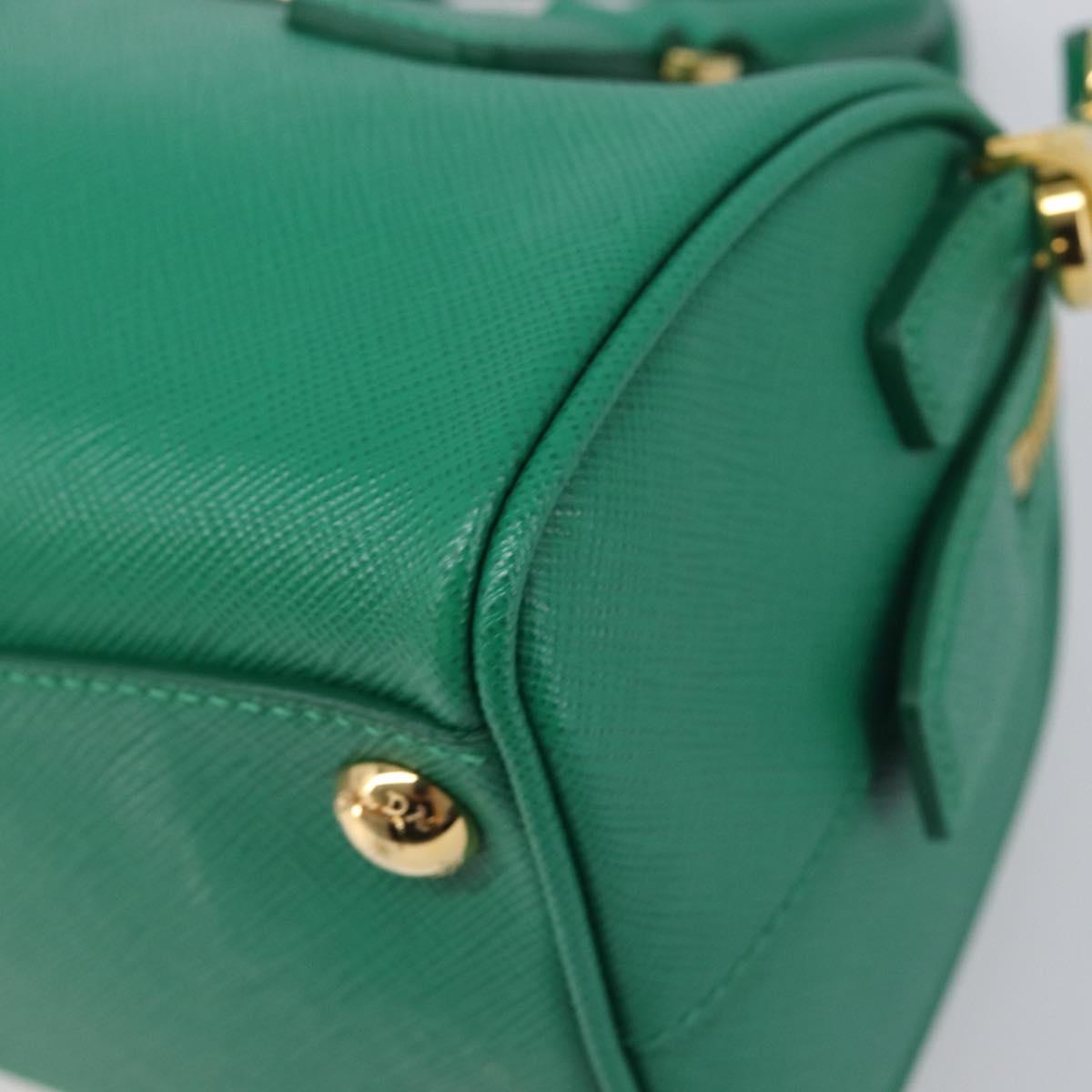PRADA Hand Bag Safiano Leather 2way Green Gold Auth 198602SAV