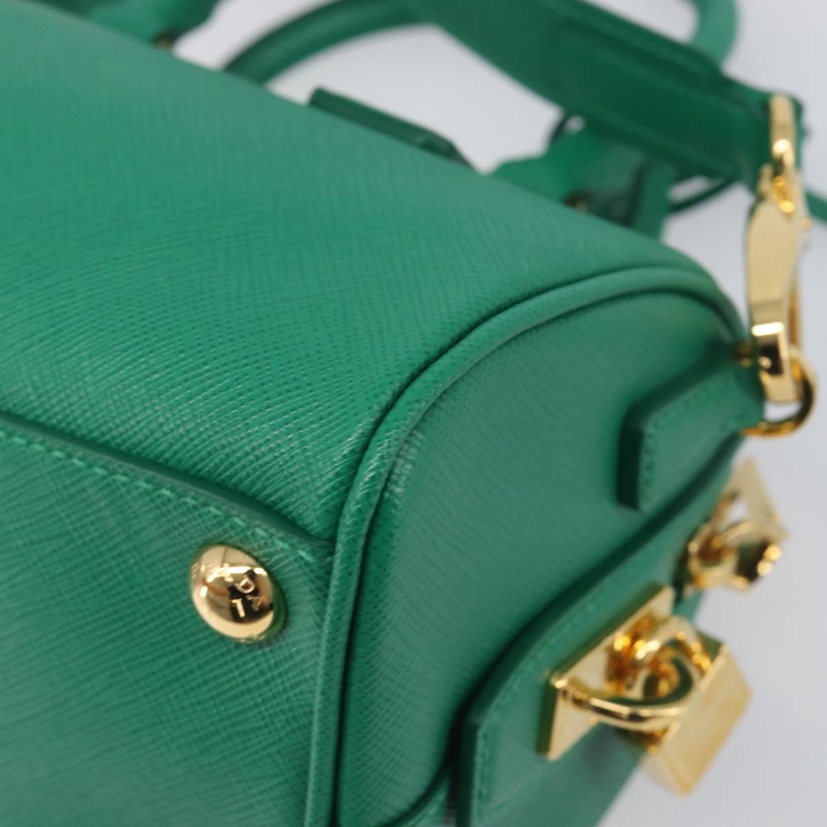 PRADA Hand Bag Safiano Leather 2way Green Gold Auth 198602SAV
