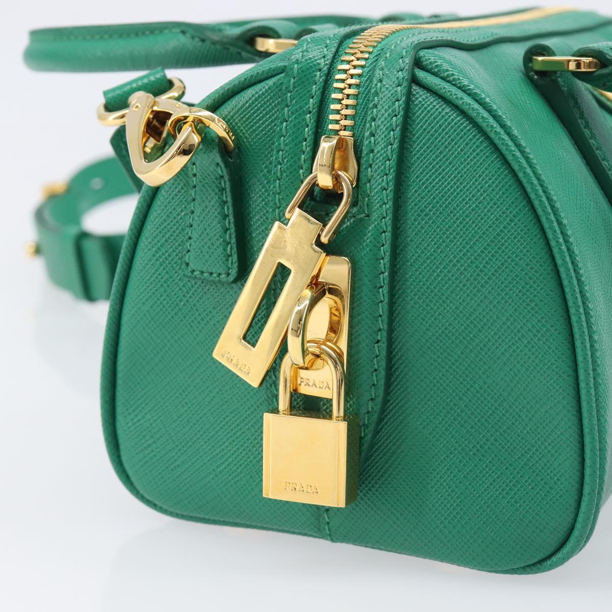 PRADA Hand Bag Safiano Leather 2way Green Gold Auth 198602SAV