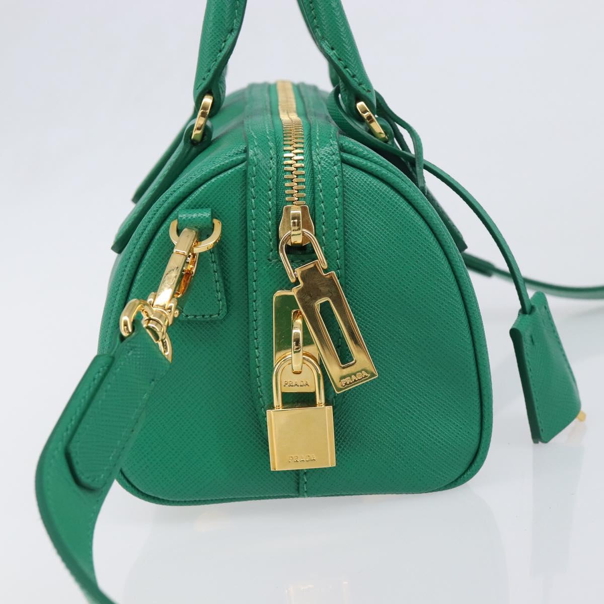 PRADA Hand Bag Safiano Leather 2way Green Gold Auth 198602SAV