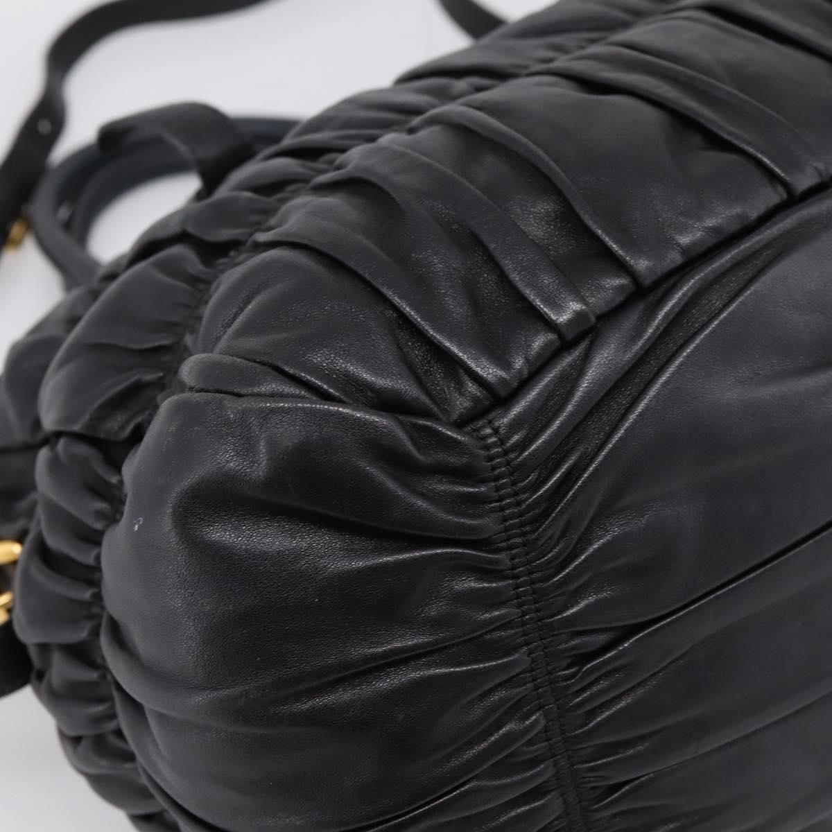 PRADA Nappa Goful Hand Bag Leather 2way Black Gold BN1407 Auth 198604A