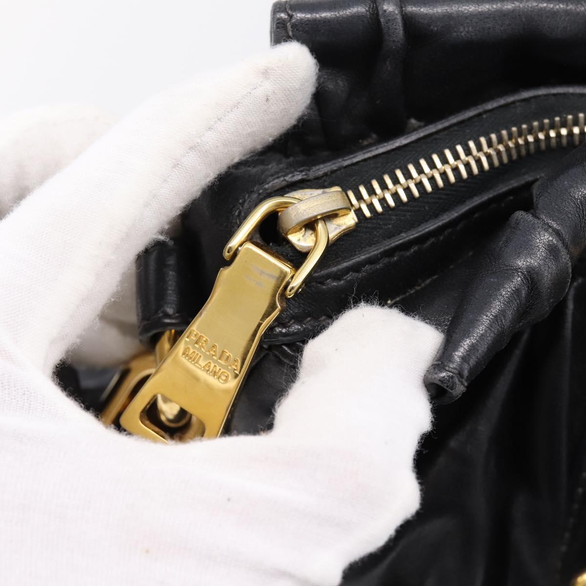 PRADA Nappa Goful Hand Bag Leather 2way Black Gold BN1407 Auth 198604A