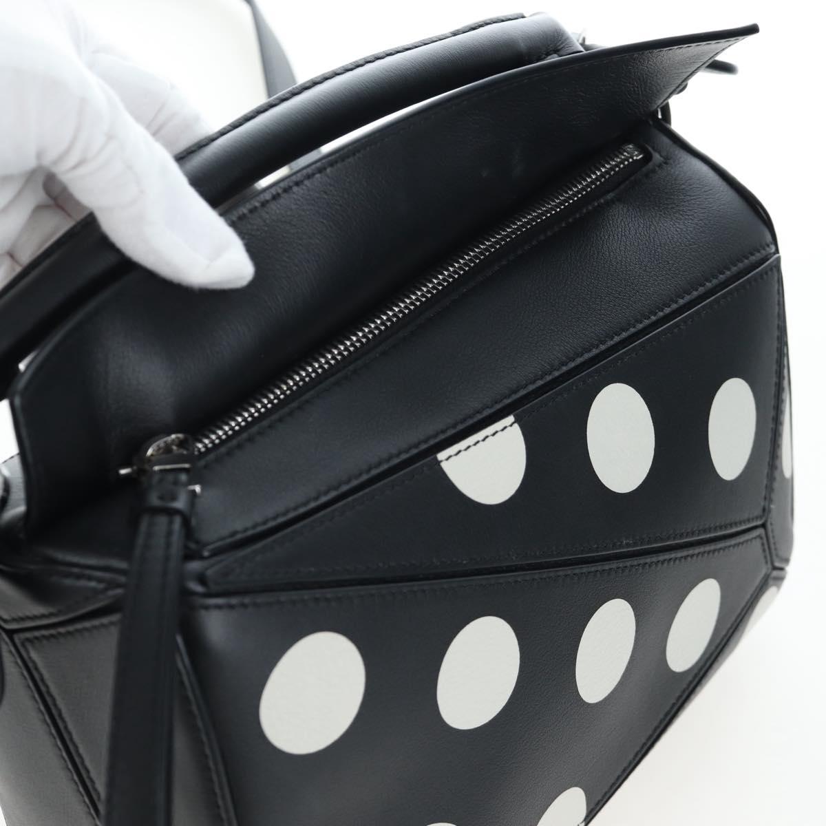 LOEWE Puzzle 10 Puzzle Bag Small Leather 2way Black Silver Auth 198606SM