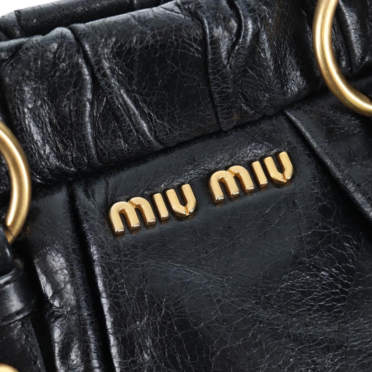 Miu Miu Vitterodino Hand Bag Leather 2way Black Gold Auth 198607V