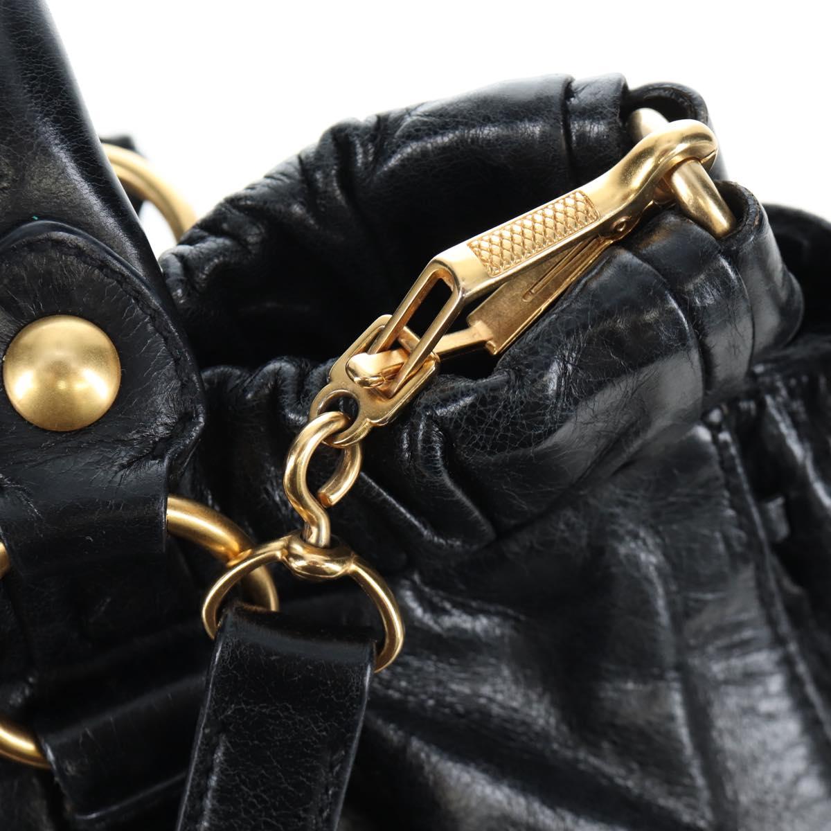 Miu Miu Vitterodino Hand Bag Leather 2way Black Gold Auth 198607V