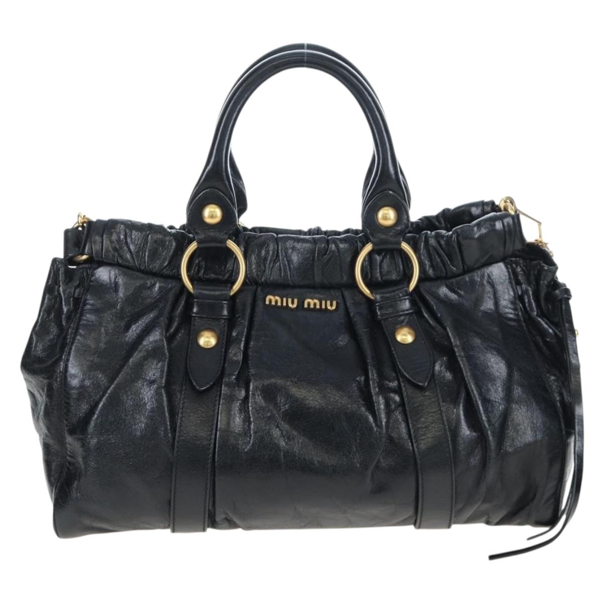 Miu Miu Vitterodino Hand Bag Leather 2way Black Gold Auth 198607V