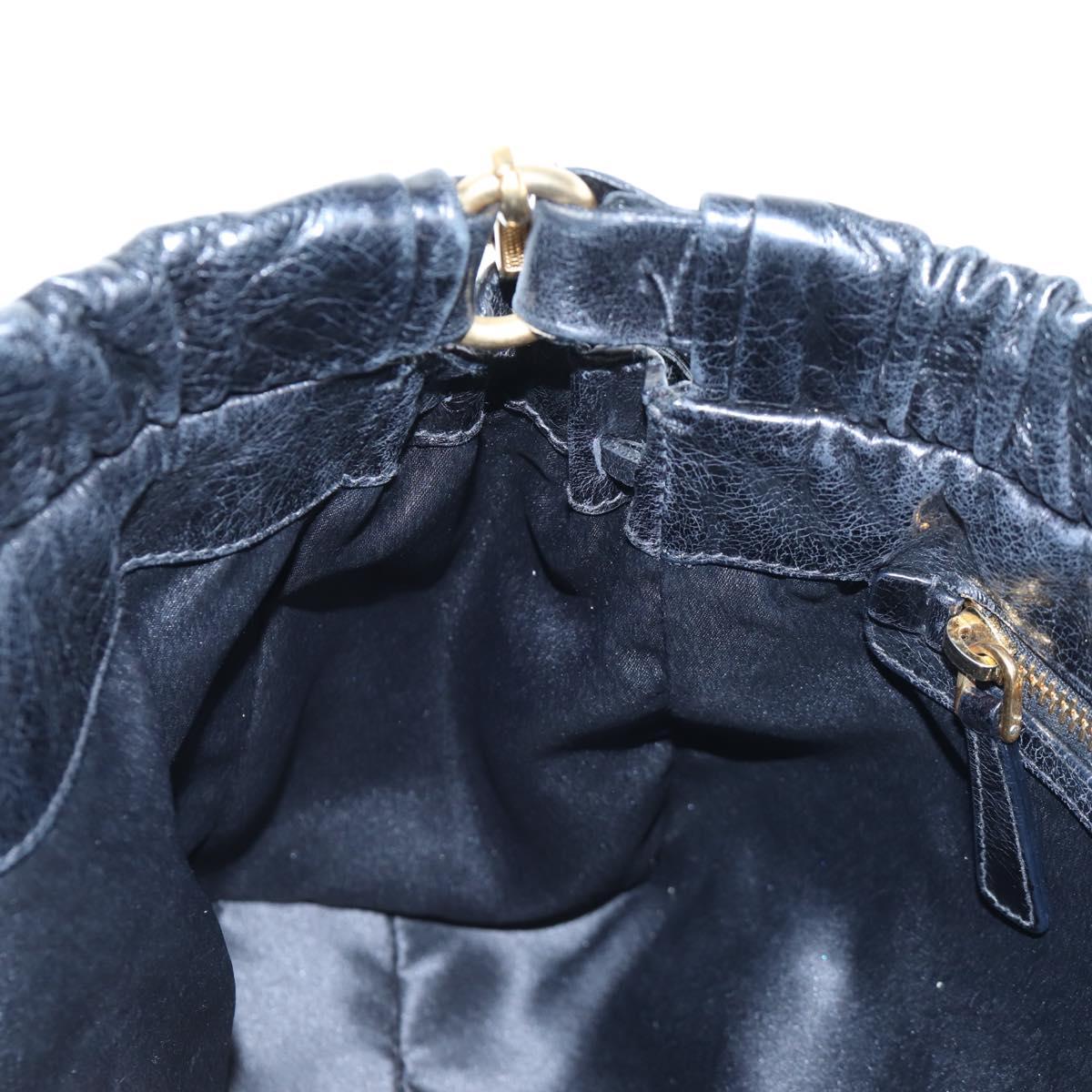Miu Miu Vitterodino Hand Bag Leather 2way Black Gold Auth 198607V