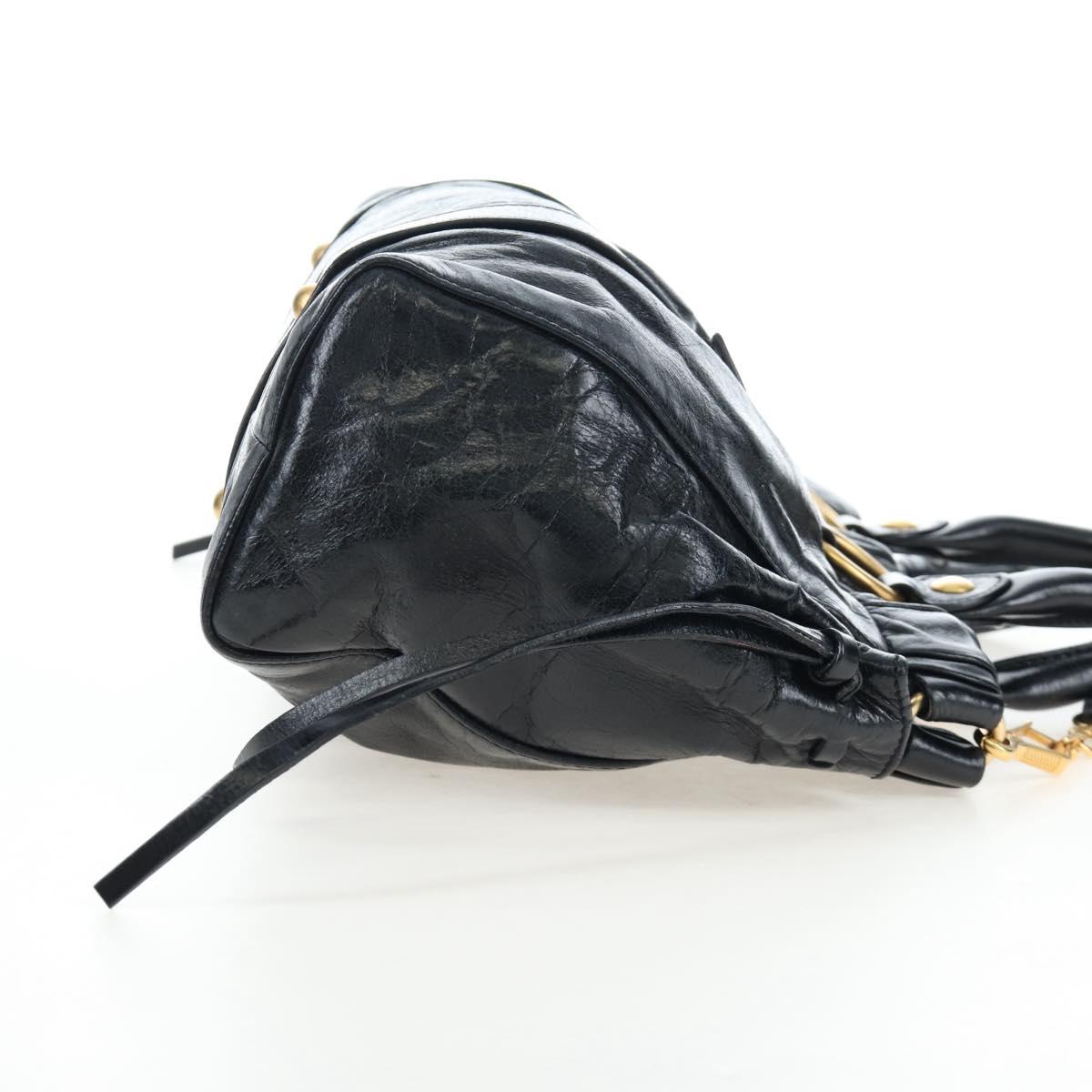 Miu Miu Vitterodino Hand Bag Leather 2way Black Gold Auth 198607V
