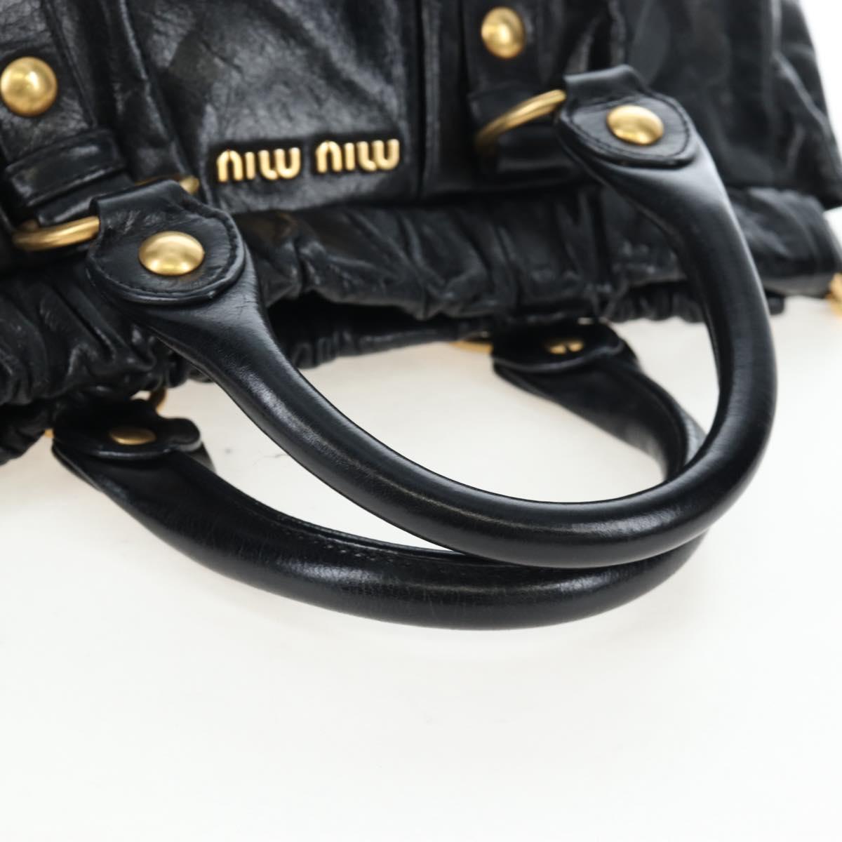 Miu Miu Vitterodino Hand Bag Leather 2way Black Gold Auth 198607V
