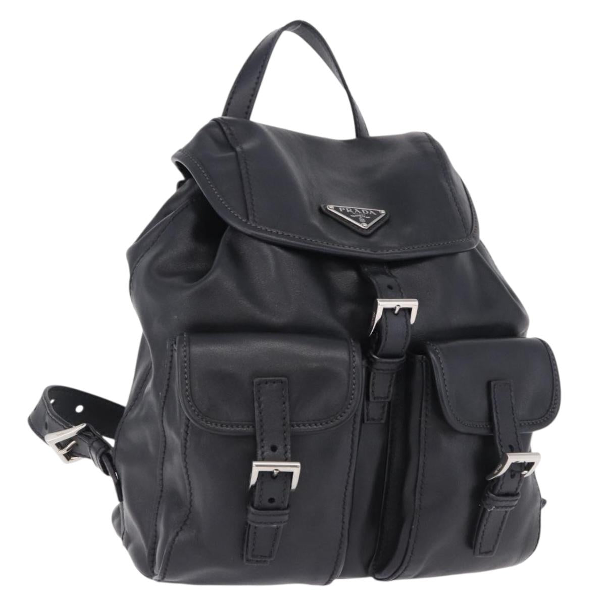 PRADA Backpack Leather Black Silver 1BZ677 Auth 198608V