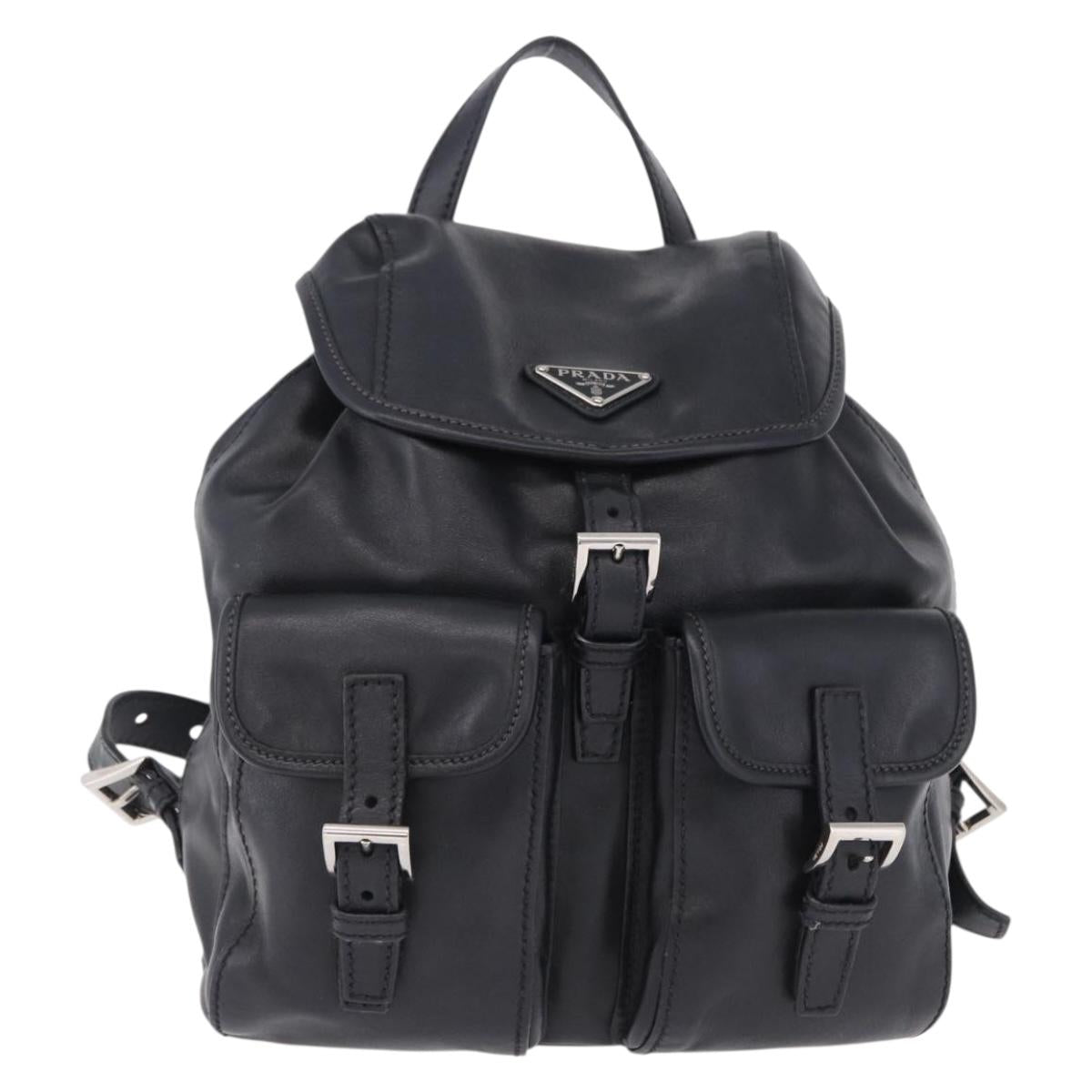 PRADA Backpack Leather Black Silver 1BZ677 Auth 198608V