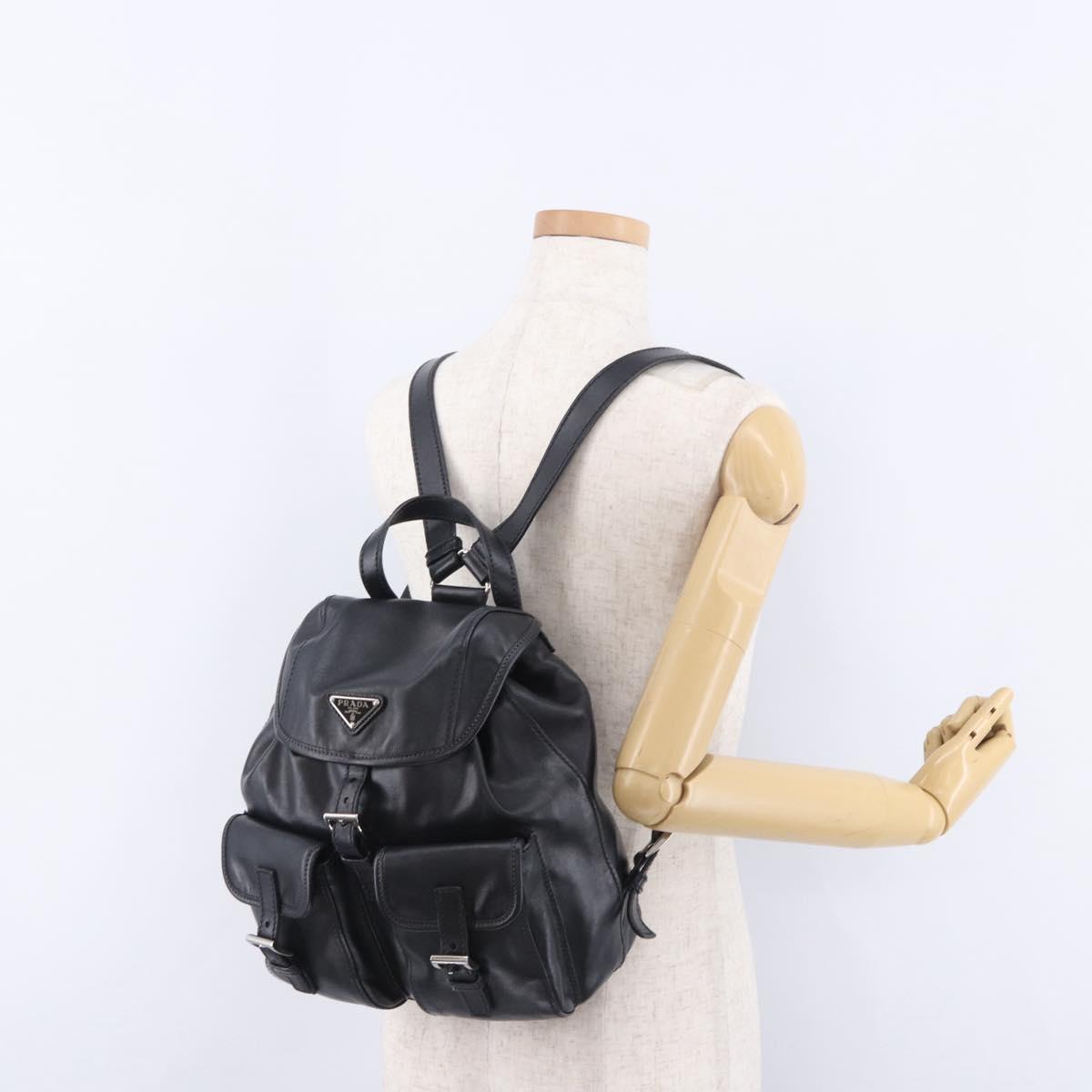 PRADA Backpack Leather Black Silver 1BZ677 Auth 198608V