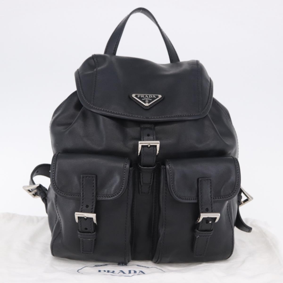 PRADA Backpack Leather Black Silver 1BZ677 Auth 198608V