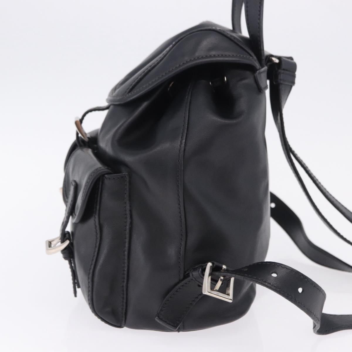 PRADA Backpack Leather Black Silver 1BZ677 Auth 198608V