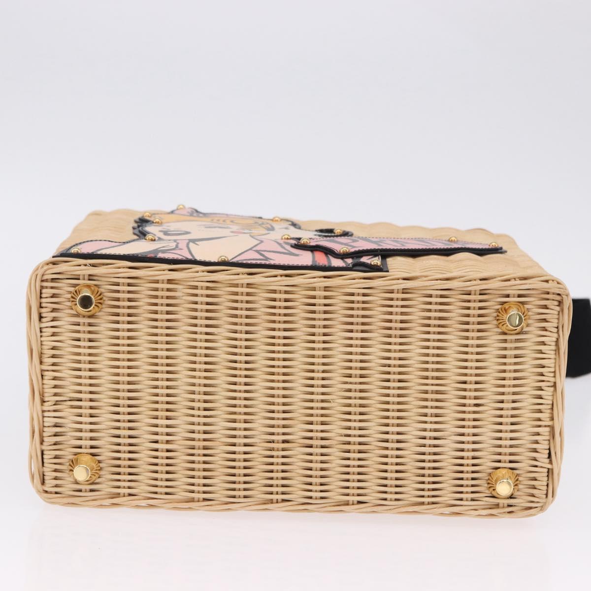 PRADA Wicker Canapa Hand Bag Rattan 2way Beige Gold 1BG835 Auth 198609SAM