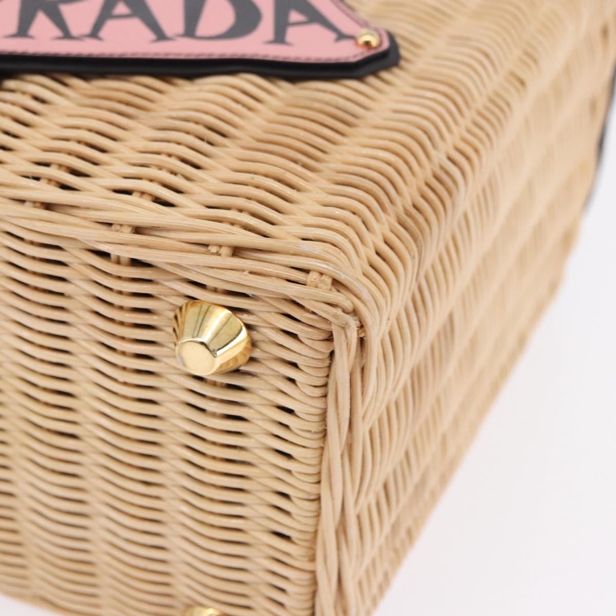 PRADA Wicker Canapa Hand Bag Rattan 2way Beige Gold 1BG835 Auth 198609SAM